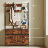 4-In-1 Coat Rack with 7 Drawer Fabric Dresser, Hall Tree with 14 Hooks for Hallway