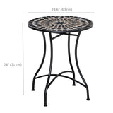 Table de patio mosaïque, table à café ronde avec cadre métallique