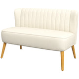 Modern 2 Seat Sofa for Bedroom, Upholstered Two Seater Couch with Rubber Wood Legs