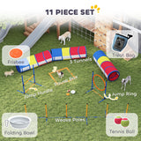 Dog Agility Training Equipment, 11-Piece Dog Obstacle Course with Adjustable Hurdle & Ring, 3 Tunnels