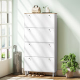 Narrow Shoe Cabinet with 4 Flip Drawers, Shoe Storage Cabinet with Adjustable Shelves, Holds 24–32 Pairs