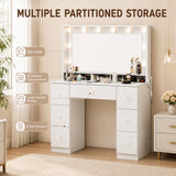 Vanity Desk with 10 Dimmable LED Lights, Mirror Dressing Table with 7 Drawers and Charging Station