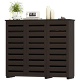 Narrow Shoe Cabinet with Slatted Doors, Adjustable Shelves for 20 Pairs of Shoes
