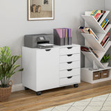 Mobile Filing Cabinet with 5 Drawers, Door and Adjustable Shelf, Rolling File Cabinet, Printer Table for Study