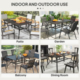 Table de salle à manger de patio rectangulaire avec trou pour parasol, table de salle à manger extérieure pour 6 avec cadre en acier pour jardin