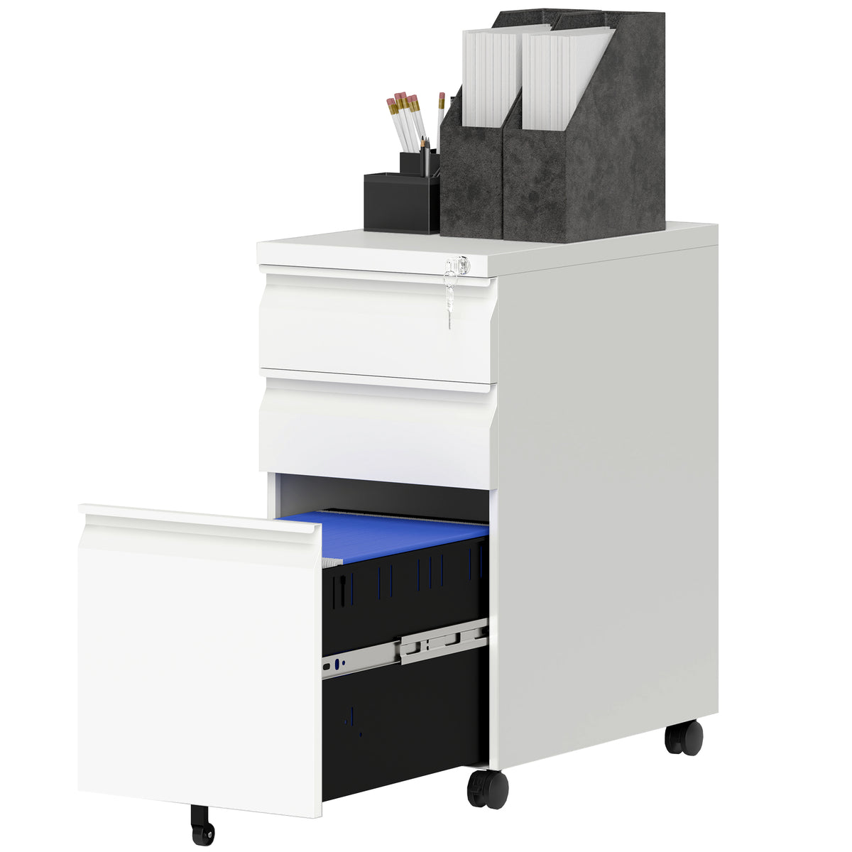 3 Drawer Filing Cabinet with Lock, Steel Office Storage Cabinet with Hanging Bar for A4, Legal, Letter Files