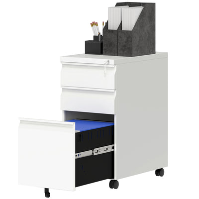 3 Drawer Filing Cabinet with Lock, Steel Office Storage Cabinet with Hanging Bar for A4, Legal, Letter Files