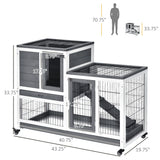 Wooden Rabbit Hutch, Indoor Bunny Cage with Wheels