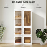 Portable Wardrobe, Foldable Plastic Closet with 5 Compartments, Hanging Rod and Magnetic Doors