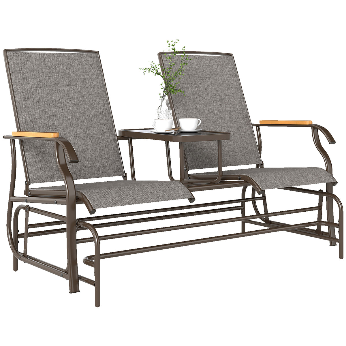 Outdoor 2-Person Glider Bench, Outside Swing Glider Chair Loveseat with Breathable Mesh, Steel Frame