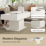 Extendable Coffee Table with LED Lights, Modern High Gloss Center Table with Hidden Storage for Living Room