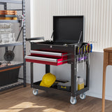 Tool Cart on Wheels Service Cart with 2 Drawers Tray Lockable Flip Top Storage for Garage Warehouse Workshop