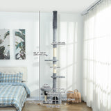 Floor to Ceiling Cat Tree, 4 Tiers Tall Kitty Climbing Tower with Scratching Post, Adjustable Height 87-100