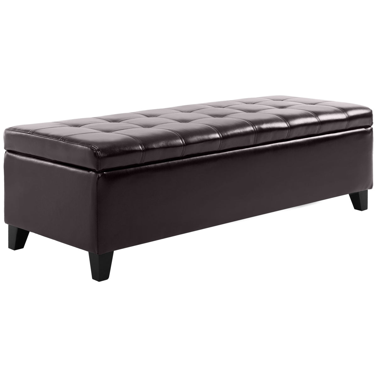 Banc Ottoman de Rangement, Repose-Pieds avec Pieds en Bois Massif, Coffre de Rangement en Cuir PU de 130 cm pour Salon