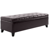 Banc Ottoman de Rangement, Repose-Pieds avec Pieds en Bois Massif, Coffre de Rangement en Cuir PU de 130 cm pour Salon