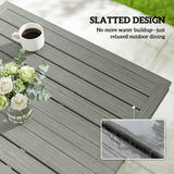 Outdoor Dining Table for 4, Shelf, Slatted Faux Wood Steel Top