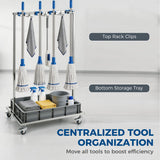 Cleaning Rolling Janitor Cart with Locking Wheels Cleaning Cart with Integrated Drip Tray 4 Casters