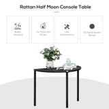 Table d'appoint demi-ronde table à café en rotin PE avec cadre métallique pour patio