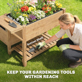 Wooden Raised Garden Bed, 2-Tier Raised Planter with Storage Shelf