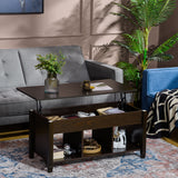 Table basse relevable, table basse moderne avec étagères de rangement et compartiment caché pour salon, 104 cm L