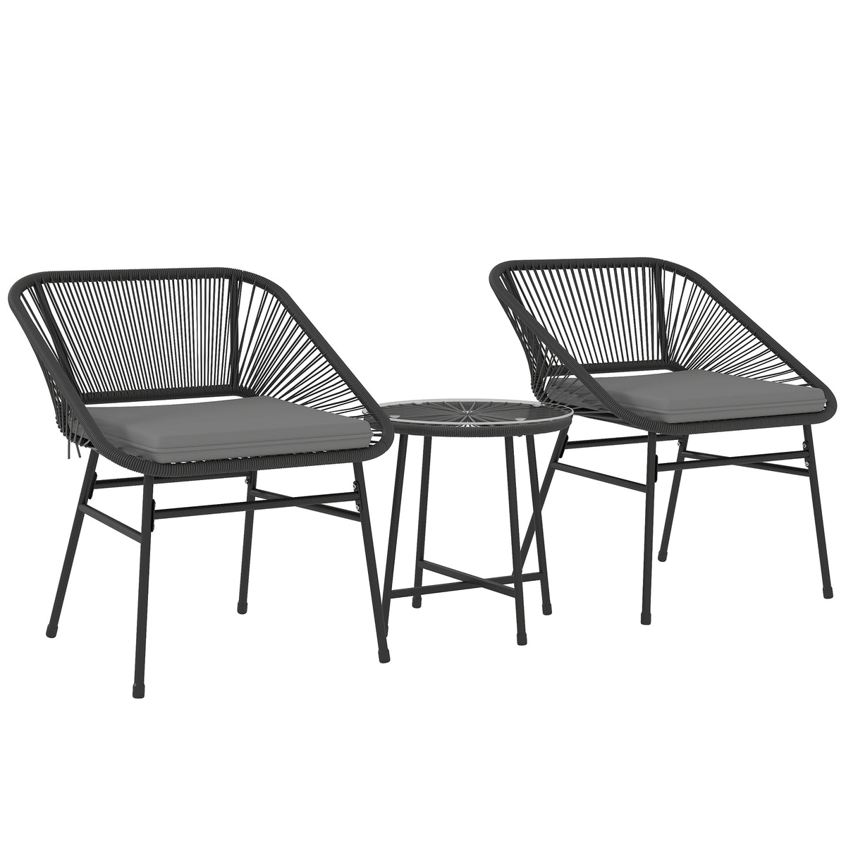 3 Piece Bistro Set, Wicker Outdoor Patio Furniture Set with Glass Top Table
