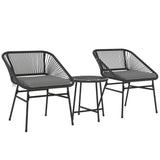 3 Piece Bistro Set, Wicker Outdoor Patio Furniture Set with Glass Top Table
