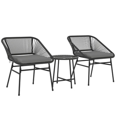 3 Piece Bistro Set, Wicker Outdoor Patio Furniture Set with Glass Top Table