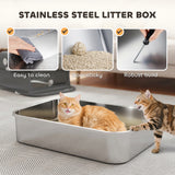 XXL Stainless Steel Cat Litter Tray, Enclosed Cat Litter Box for Big Cats with High Sides