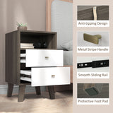 Nightstand Set of 2, Modern Bedside Table, Night Stand for Living Room with 2 Drawers and Open Storage