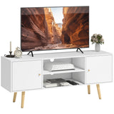TV Stand Cabinet for TVs up to 55 Inches, Entertainment Unit with Storage Shelves and Wood Legs for Living Room