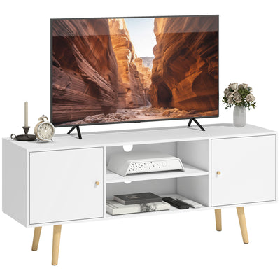 TV Stand Cabinet for TVs up to 55 Inches, Entertainment Unit with Storage Shelves and Wood Legs for Living Room