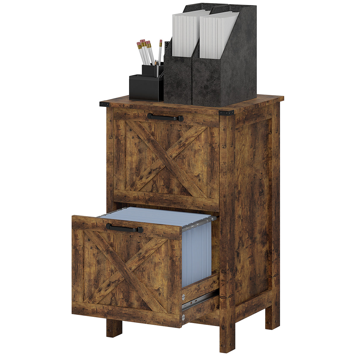 Vertical Filing Cabinet with 2 Drawers, Rustic Farmhouse Office Storage Cabinet for A4, Letter Size