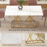 59-Inch Dining Table for 6, Modern Marble-Pattern Kitchen Dinner Table with Metal Pedestal for Home