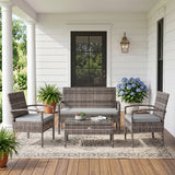 Ensemble de mobilier de patio 4 pièces avec causeuse, deux fauteuils et table à café