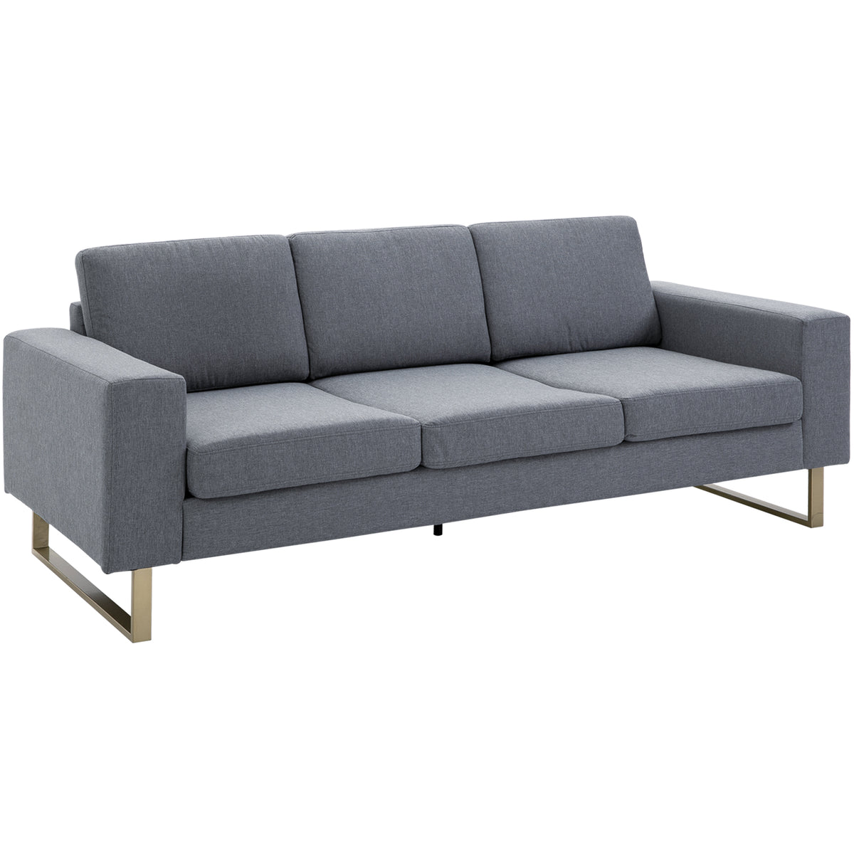 3 Seater Sofa, Linen Upholstered Cozy Padded Couch with Steel Leg