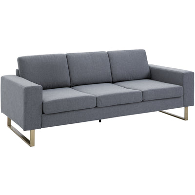 3 Seater Sofa, Linen Upholstered Cozy Padded Couch with Steel Leg