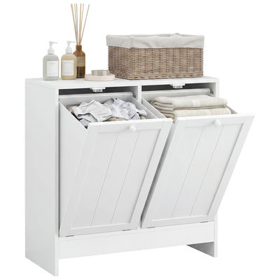 Tilt-Out Laundry Storage Cabinet, Modern Laundry Hamper with 2 Compartments for Bathroom Washroom
