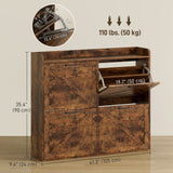 Narrow Shoe Storage Cabinet with 4 Flip Drawers, Adjustable Shelves, 16 Pair Farmhouse Shoe Cabinet