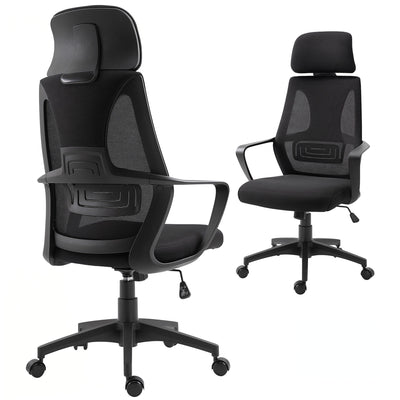 Mesh Office Chair with Up&Down Headrest, Ergonomic Computer Desk Chair with Adjustable Tilt Angle, Height Adjustable Swivel Seat with Lumbar Support for Office