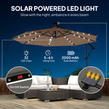 9.7 ft Cantilever Patio Umbrella with Solar Light, Garden Hanging Parasol with Cover, Tilt