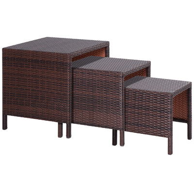 Set of 3 Wicker Nesting Tables Patio Rattan Snack End Side Tables Hand Woven All Weather Garden Outdoor Home Furniture