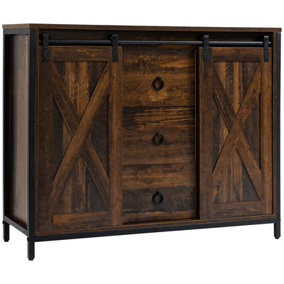 Industrial Buffet Cabinet, Three Drawers and Adjustable Shelves