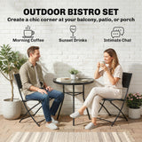 Outdoor Bistro Set, 3 Piece Patio Furniture Set with Folding Chairs, Semi-Circle Glass Top Table