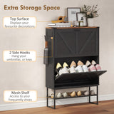 Narrow Shoe Storage Cabinet with 2 Flip Drawers, Slim Shoe Cabinet for 15-20 Pairs