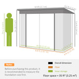 Remise de rangement pour jardin en acier galvanisé 9' x 4' avec portes verrouillables, gants et 2 bouches de ventilation