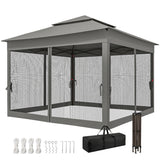 11' x 11' Pop Up Gazebo 2-Tier Soft Top Shelter Event Tent w/ Netting Carry Bag for Patio Backyard Garden