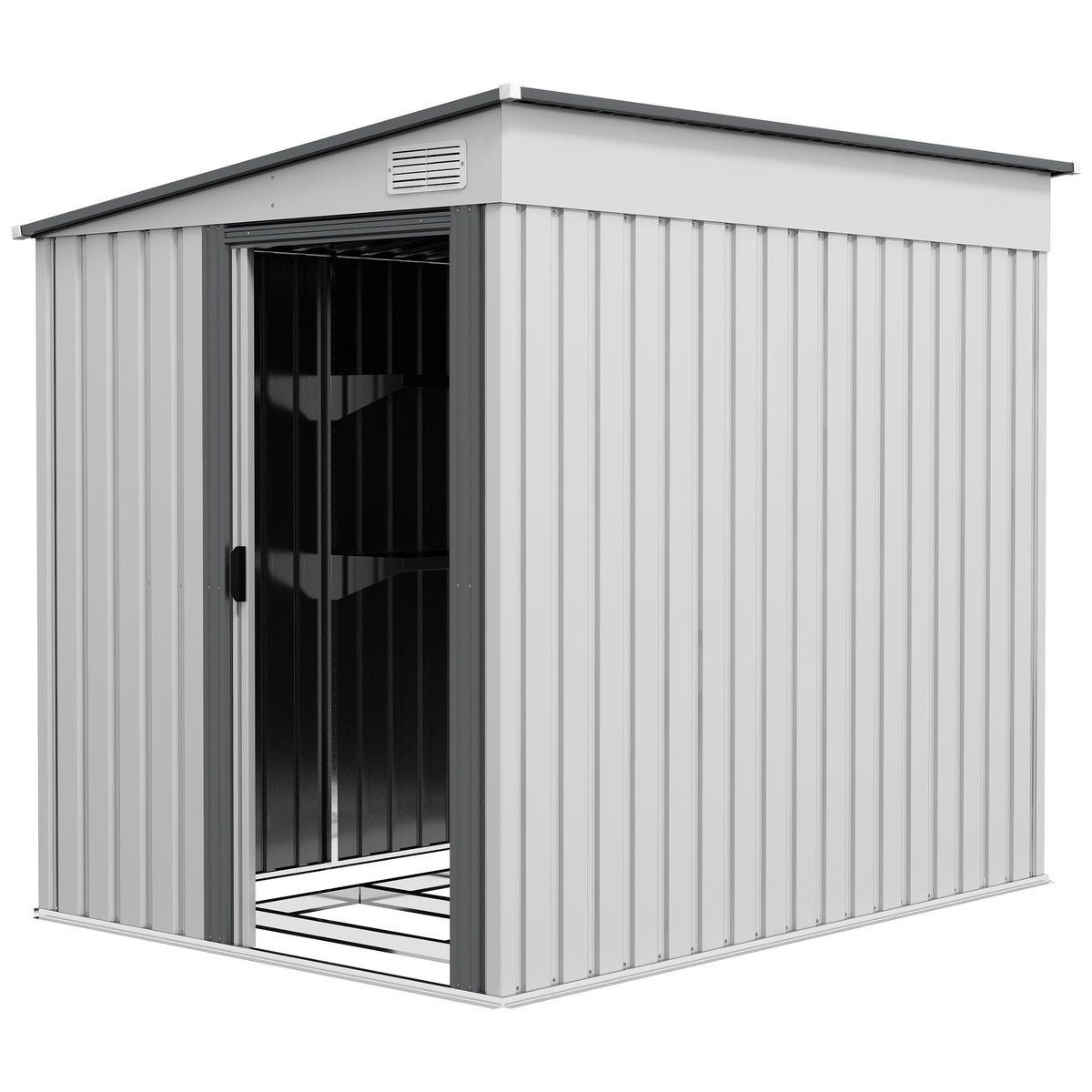 5x7 Garden Shed, Lean-to Metal Storage with Foundation, Sliding Door & 2 Vents for Garden Tools