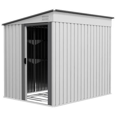 5x7 Garden Shed, Lean-to Metal Storage with Foundation, Sliding Door & 2 Vents for Garden Tools
