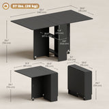 Table à manger extensible, table pliante escamotable avec 2 étagères et roulettes