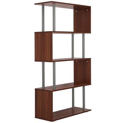5-Tiers Geometric Wooden Bookcase S-Shaped Storage Bookshelf Display with Metal Frame for Living Room